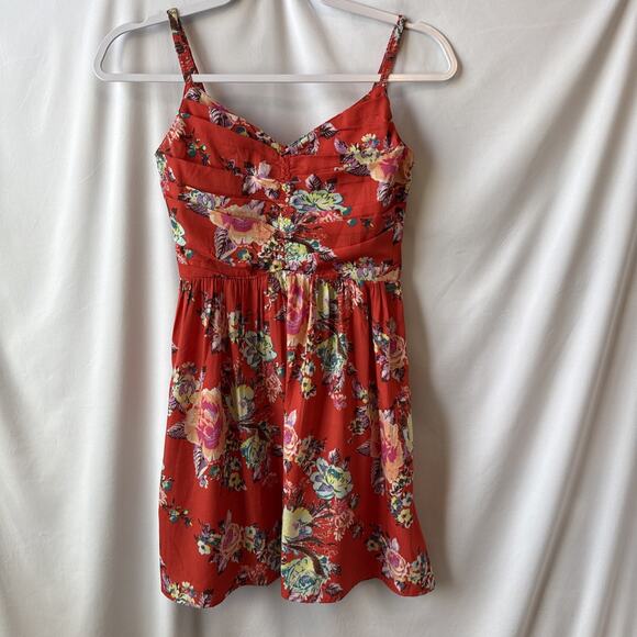 Roxy Women's XS Cottage Red Floral Smocked Mini Sundress Surf Skater Boho - Picture 1 of 12